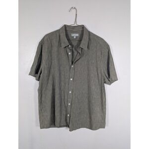 Ash & Erie Mens XL Olive Green Striped Cotton Linen Short SleeveShirt